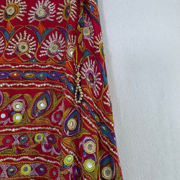 Soft Surroundings Ethnic Wrap Skirt L Boho Embroidered Mirror Sequin Maxi - Picture 7 of 8